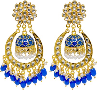 Anish Jhumka designer stylish Golden earring Big jhumka golden blue color for women Brass Jhumki Earring