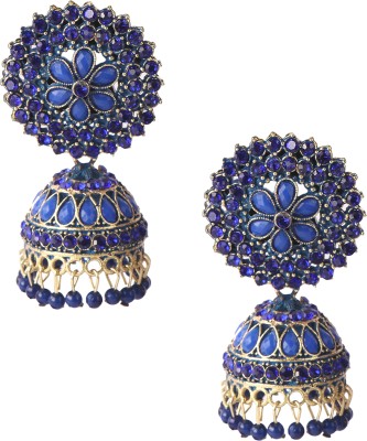 Keviv Blue Traditonal Ethnic Gold Platted Dome Shaped Jhumka Earrings For Women Beads, Pearl Alloy, Brass Jhumki Earring, Drops & Danglers, Chandbali Earring, Earring Set