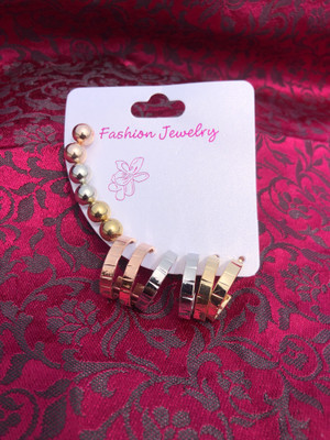 baprhite Hoop And Stud Earrings Set Pack of 6 Silver And Gold Alloy Stud Earring