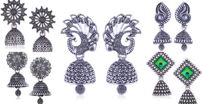 Divastri silver earrings jhumki combo oxidised earrings jhumka south indian temple party Beads, Pearl, Cubic Zirconia, Diamond Brass, Enamel, Copper, Zinc, Stone, Silver Jhumki Earring