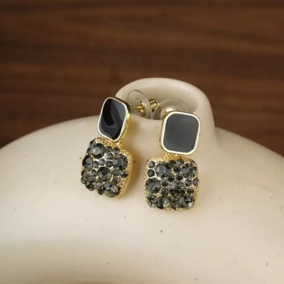 dazzling bits Gold-Plated Stone-Studded Square Drop Earrings Glass Plug Earring