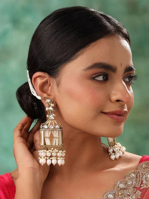 Aditya Fashion Gold Plated Kundan Danglers Earrings | Ethnic Style Pearl Earrings Pearl Alloy Drops & Danglers