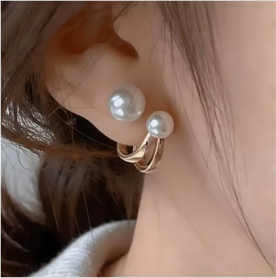 Mrigangi Mrigangi Korean Double Pearl Stud Earring for women girls Metal Stud Earring