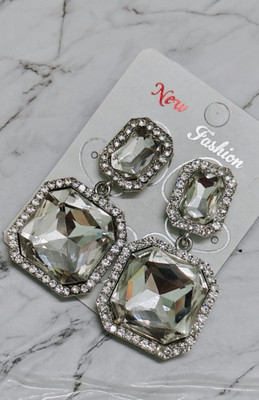 DRK Fashion Silver/white korean drops earrings Alloy Stud Earring, Drops & Danglers, Earring Set, Rhinestone Studs