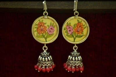 SHREEVARAM Designer Oxidised silver plated Floral DiscMotif Dangler Jhumka Long Earrings Brass Drops & Danglers, Jhumki Earring