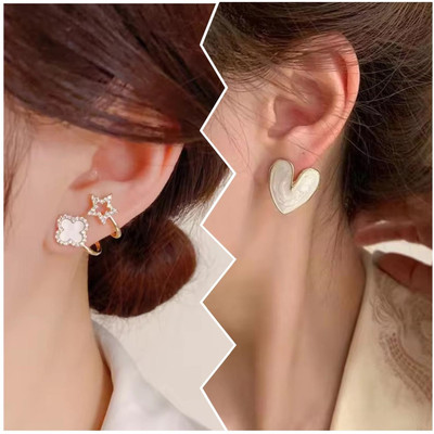 MONKDECOR Allure korean Earrings Combo, Pack of 2 Design Alloy Huggie Earring, Stud Earring