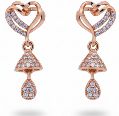 forevershine Golden Plated Intertwined Heart CZ Stud Jhumki Drop Earrings Alloy Jhumki Earring