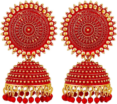 Shree Ju Traditional and Exclusive Attractive Meenakari Red Jhumka For Girls and Women Pearl, Beads Brass Jhumki Earring, Tassel Earring, Clip-on Earring, Drops & Danglers, Earring Set