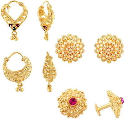 VIGHNAHARTA Golden Alloy Stud Earrings Combo Set(4 Pair Earrings ) Cubic Zirconia Alloy Stud Earring