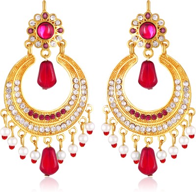 VIVASTRI Vivastri's Premium Styled Red Coloured Jhumki Earrings For Women & Girls Cubic Zirconia Alloy Jhumki Earring