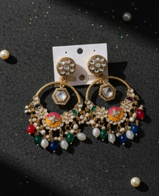DHVANI Radiant Heritage Hoop Earrings Pearl Alloy Chandbali Earring