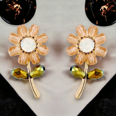 Lucky Jewellery Designer Floral Design Tops Earring For Girls & Women (150-CHEM1-1239) Cubic Zirconia Brass Stud Earring