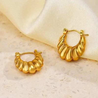 Alankrita Artisan Golden Stylish Korean Hoops For Women & Girls Alloy, Stainless Steel Hoop Earring, Clip-on Earring