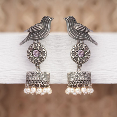 Sanseeta Chakori- Silver Brass Oxidised Jhumka Earrings(Golden) Zircon Brass Jhumki Earring