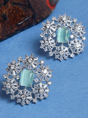 Karatcart Silver Tone Light Green Floral American Diamond Drop Earrings for Women Alloy Stud Earring