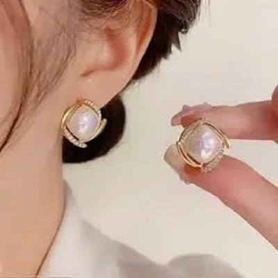 HM Creations Korean Gold Plated Artificial Stones Studded Heart Shaped Drop Earrings Alloy Hoop Earring, Stud Earring, Tassel Earring