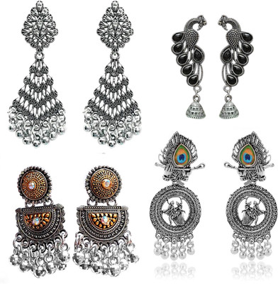 Jhumka Street Dual Tone jhumka Earrings for girls and Women stylish Pack of 4 Alloy Jhumki Earring