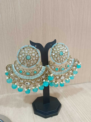 SawariyaaSeth Elegant Kundan Earrings Set for Women Traditional Blue Jhumka with Golden Stone Alloy, Brass Hoop Earring