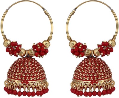 CHARMING JEWELS Traditional Gold Plated Red Jhumka And Hoop Baali Earring_CJ Pearl Alloy Hoop Earring