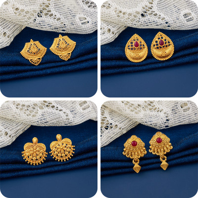 LaChoiceIt Pack of 4 Pair Traditional Gold Pleted Earring Collection Brass Earring Set