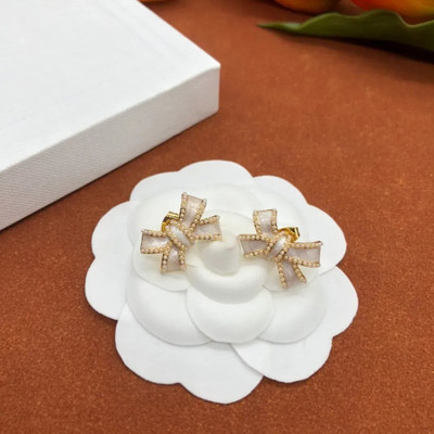 MAHADEV CREATION Korean White Bow Stone Stud Earrings Crystal Alloy Stud Earring