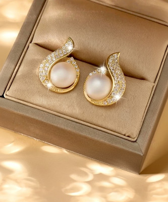 ALONZO Earings for Women and Girls Swarovski Crystal, Diamond, Crystal, Swarovski Zirconia, Zircon, White Zircon Crystal, German Silver, Metal, Stone Stud Earring