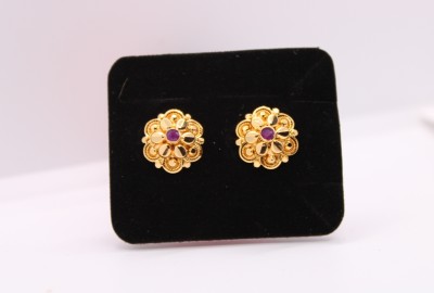 Tf gold Covering TF SP ROUND SINGLE STONE STUD Cubic Zirconia Brass Stud Earring