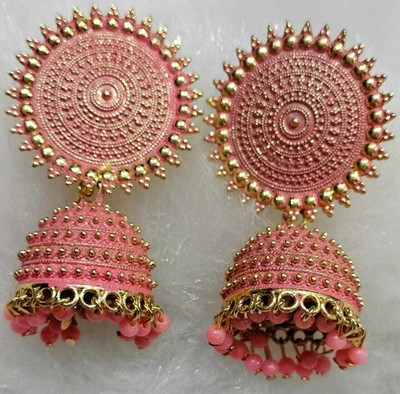 JMBW INTERNATIONAL Peach floral1 Beads Alloy Jhumki Earring