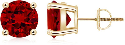 Sivori Sivori | Lab-Grown Basket-Set Round Ruby Studs Red | Yellow Gold Plating Earing Zircon Brass Earring Set