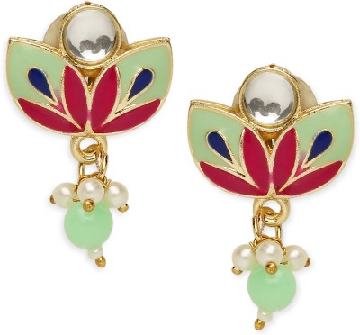Oomph Mint Green Meenakari Stud Earrings - Floral Design for Women & Girls Beads, Crystal Alloy Stud Earring