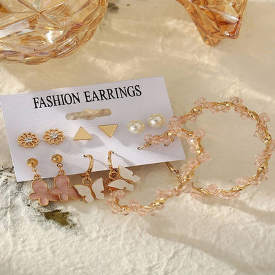 JDENTERPRISES Combo of 6 Pair Golden Flower Stud/Butterfly Pearl Hoop Earrings For Women/Girls Pearl Alloy Stud Earring