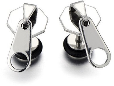 GadgetsDen Men's Women's Stainless Steel funky Zip Stud Earrings Set 2pcs Silver Color Stainless Steel Stud Earring