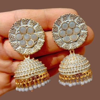 vickyjewel grey color jhumka fancy stone jhumki earrings for wedding big jhumka set Pearl Alloy Jhumki Earring