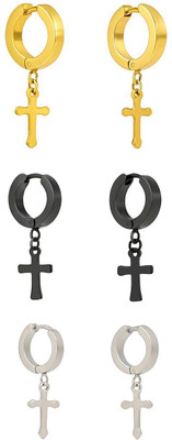 MAVRAA Mavraa Stainless Steel Cross Dangle Hoop Earrings Combo Stainless Steel Hoop Earring