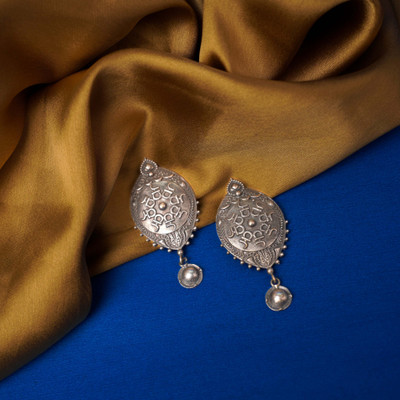 Sanseeta Abhiraama- Silver Brass oxidised dangler earrings Brass Drops & Danglers