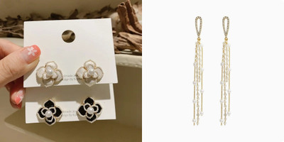 Celestria Combo Black and White Pearl Earrings 2 pair in 1 set Alloy Stud Earring, Drops & Danglers