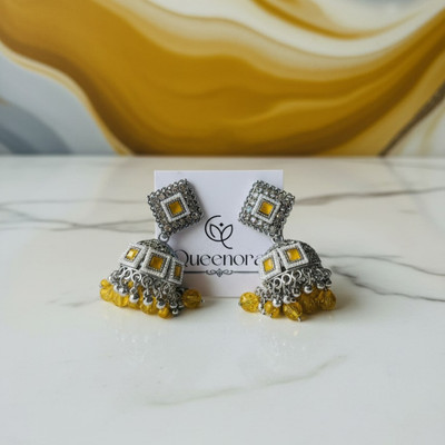 queenora Alloy Silver-plated Yellow Jhumki Earring Crystal Alloy Jhumki Earring
