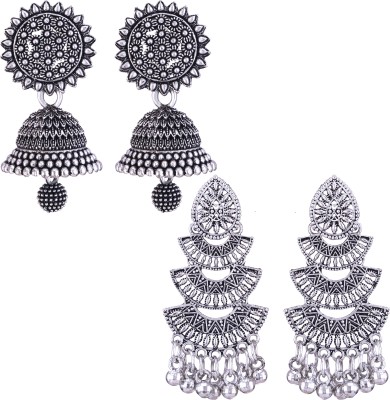 MEENAZ earrings for women jhumka Silver Oxidised traditional earrings combo stylish Beads, Pearl, Cubic Zirconia, Diamond Brass, Enamel, Copper, Zinc, Stone Drops & Danglers, Chandbali Earring, Earring Set, Jhumki Earring