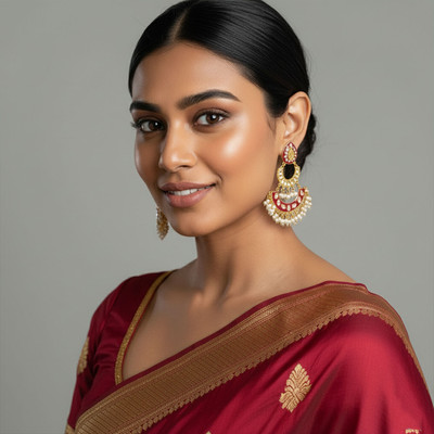 alysa Kundan Meena Pearl Brass Chandbali Earring