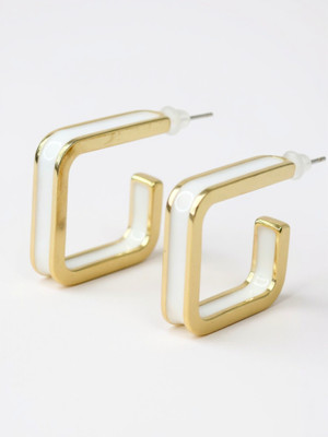 RAPPERSSHOP Gold & White Chunky Square Hoop Earrings Brass, Enamel Hoop Earring, Stud Earring