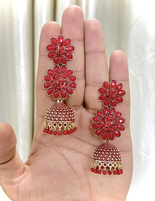 TANLOOMS Attractive Double Flower Jhumka Earrings For Girls & Women Alloy Jhumki Earring