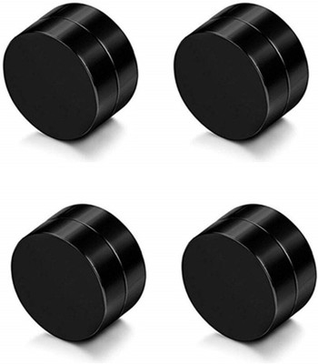 Shree Ju Medium Size Trending Black Round Shaped (8mm Size) Magnetic (Non Pierced) Metal Hoop Earring, Magnetic Earring