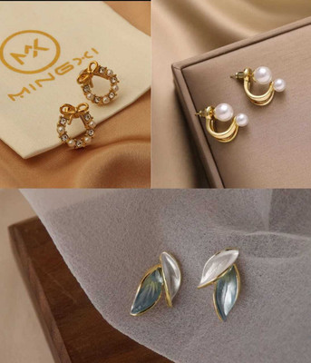 EARIC PEAL Combo of 3 Korean Earrings For Women and Girls Alloy Stud Earring Alloy Stud Earring, Drops & Danglers, Stud Earring