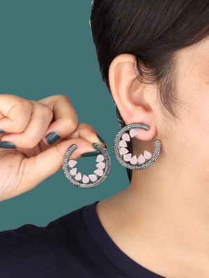 Dreamish Imitation Korean Black Plated Stone Beaded Jhumki Chandbali Drop Danglers Earrings set Cubic Zirconia Alloy, Stone Hoop Earring