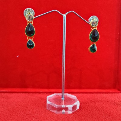 MASHBA Green Emerald With Zirconia Stone Studded Danglers Earrings For Women Girls Quartz Brass Drops & Danglers