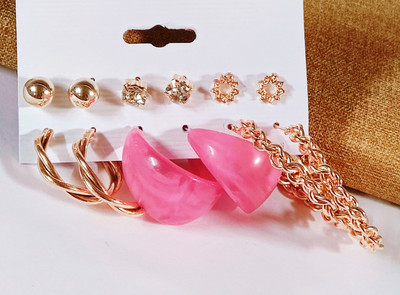 Adaah And Adorn Elegant Gold & Pink Multi-Design Earring Combo Set Alloy Earring Set