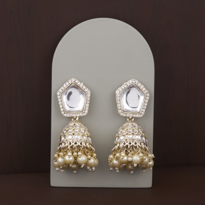 GC PREMIUM JEWELLERY Gold-Plated Mirror & Pearls Jhumka Earrings For Women & Girls Brass Jhumki Earring