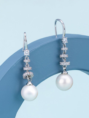 Kushal's Fashion Jewellery Pearl Rhodium Party Drop Earring Zircon Copper Drops & Danglers