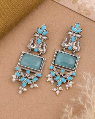 DANGAR ENTERPRISE Oxidized Rectangle Stone Earrings with Pearl Detailing Earrings for Women Alloy Jhumki Earring