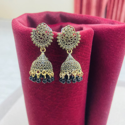 Fashion Paradise Black Golden Round Jhumki Alloy Earring Set